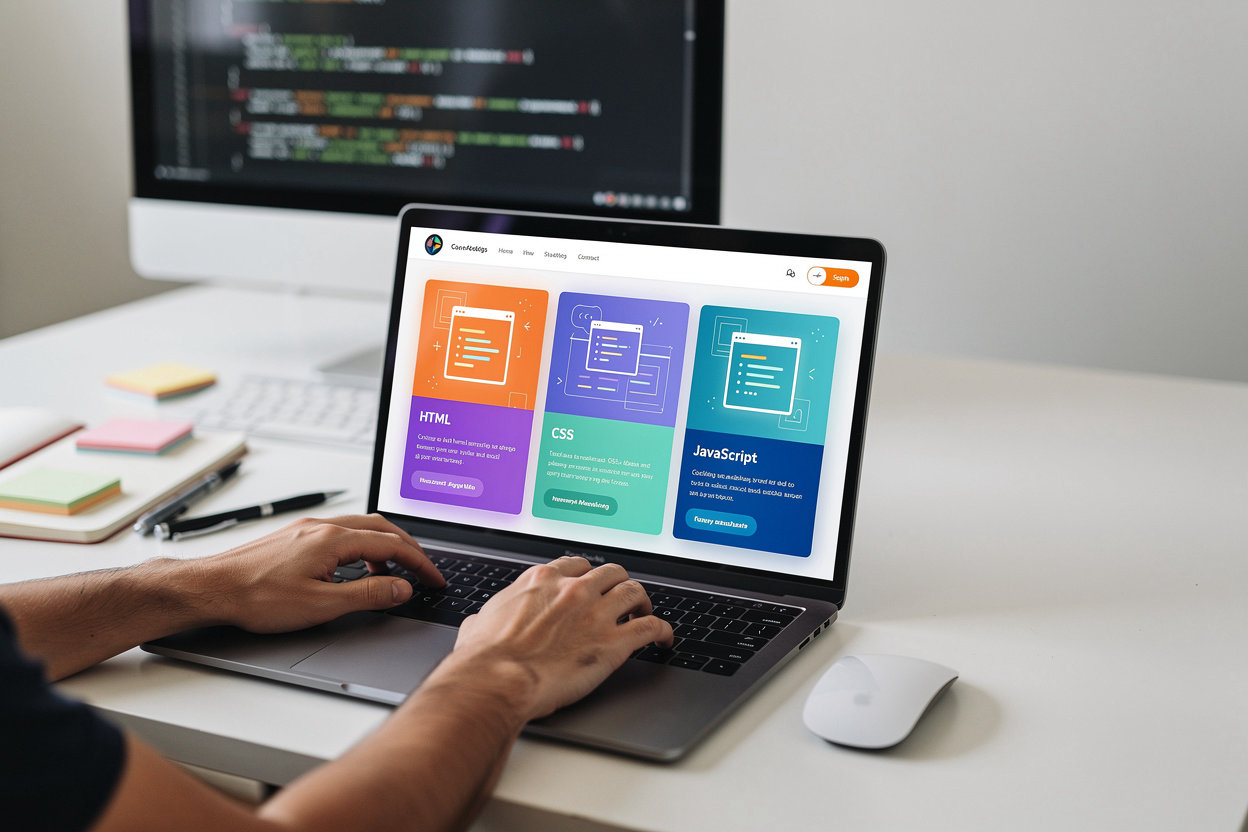 Alexx web development tutorials showcase featuring HTML, CSS, and JavaScript code examples for Spanish-speaking learners